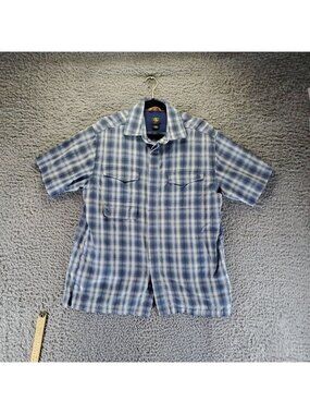 Aigle Shirt Mens Large Blue Plaid Short Sleeve Button Down Rayon Blend